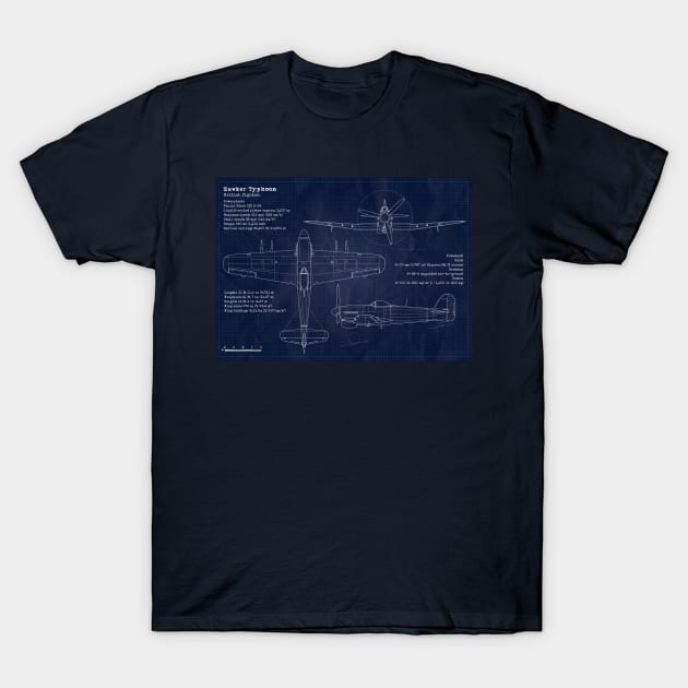 Hawker Thypoon Blueprint T-Shirt by Aircraft.Lover